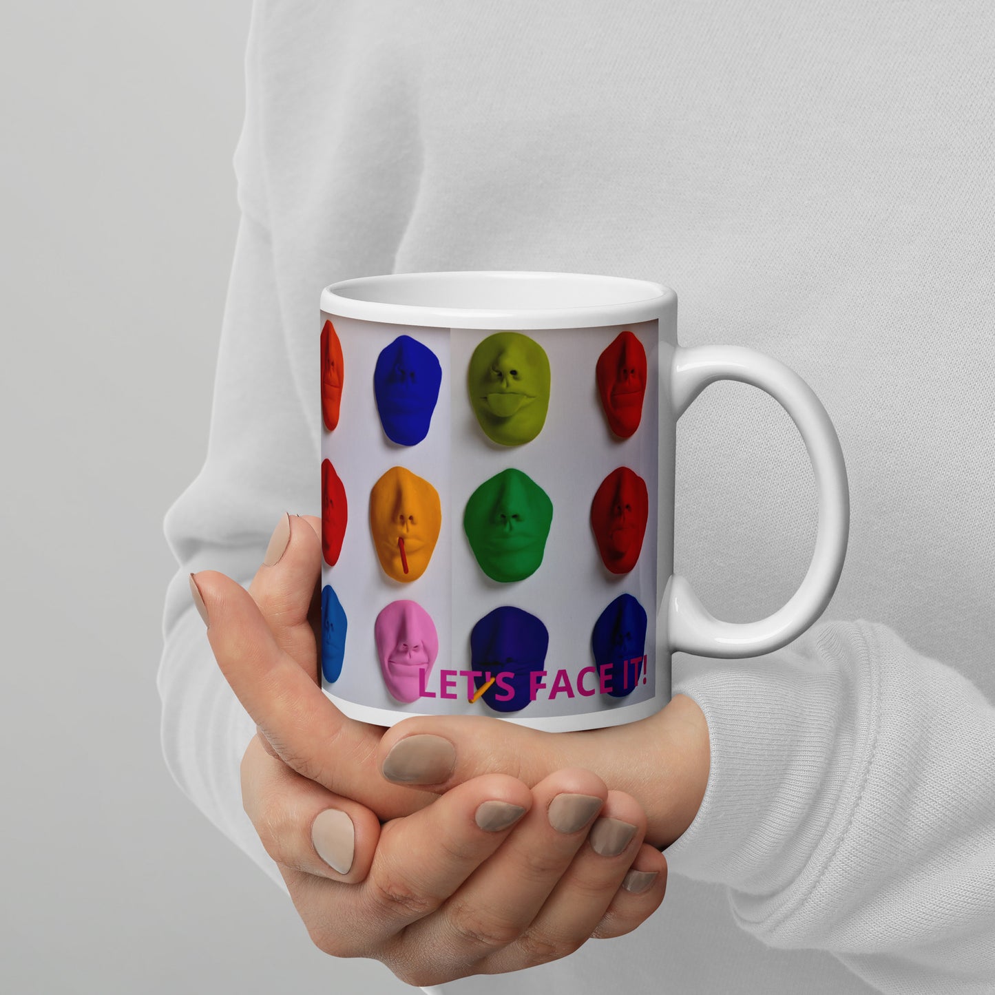 LET'S FACE IT! colori, tazza bianca lucida