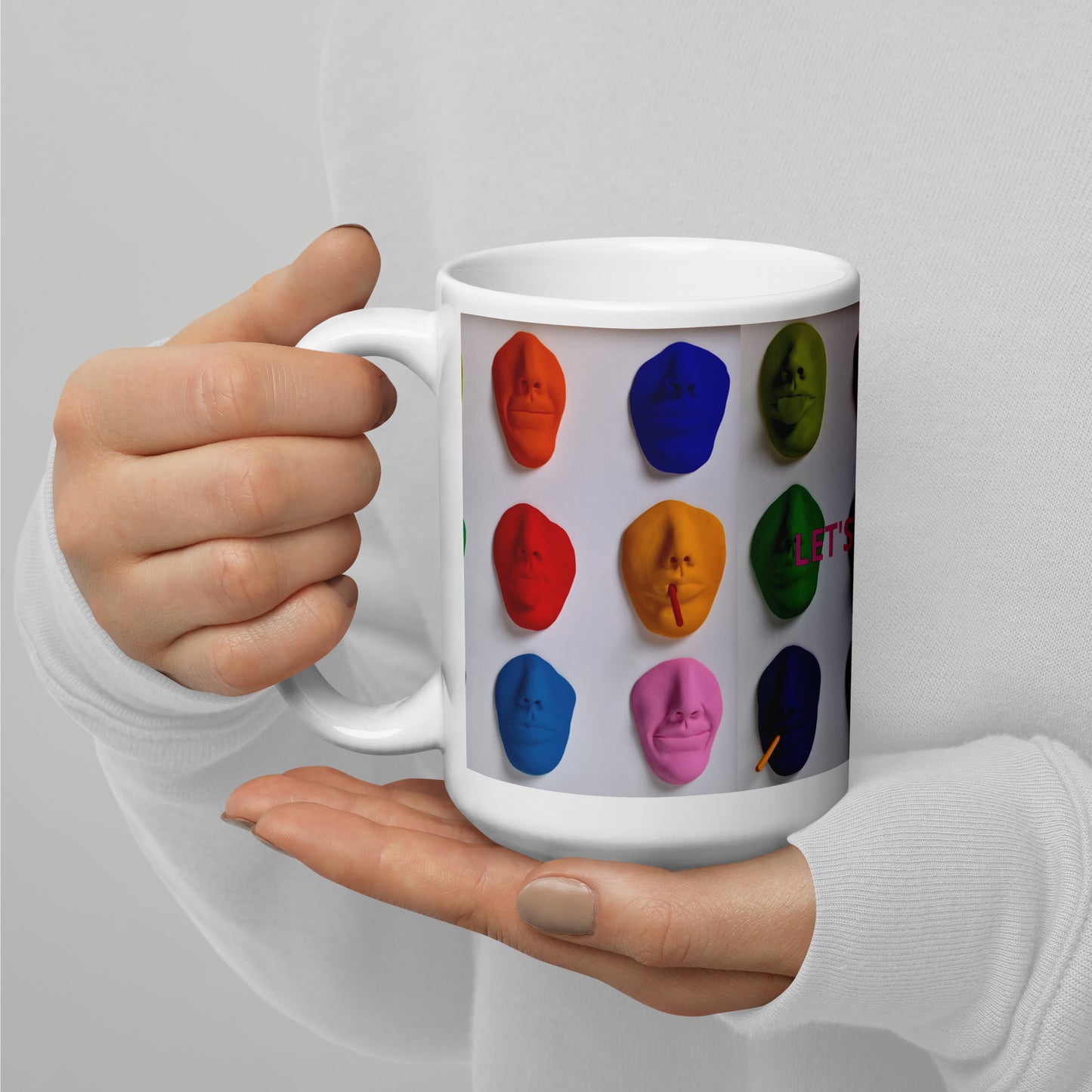LET'S FACE IT! colori, tazza bianca lucida