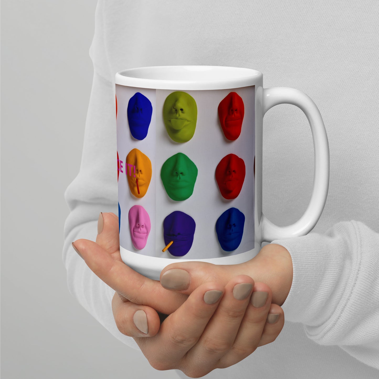 LET'S FACE IT! colori, tazza bianca lucida