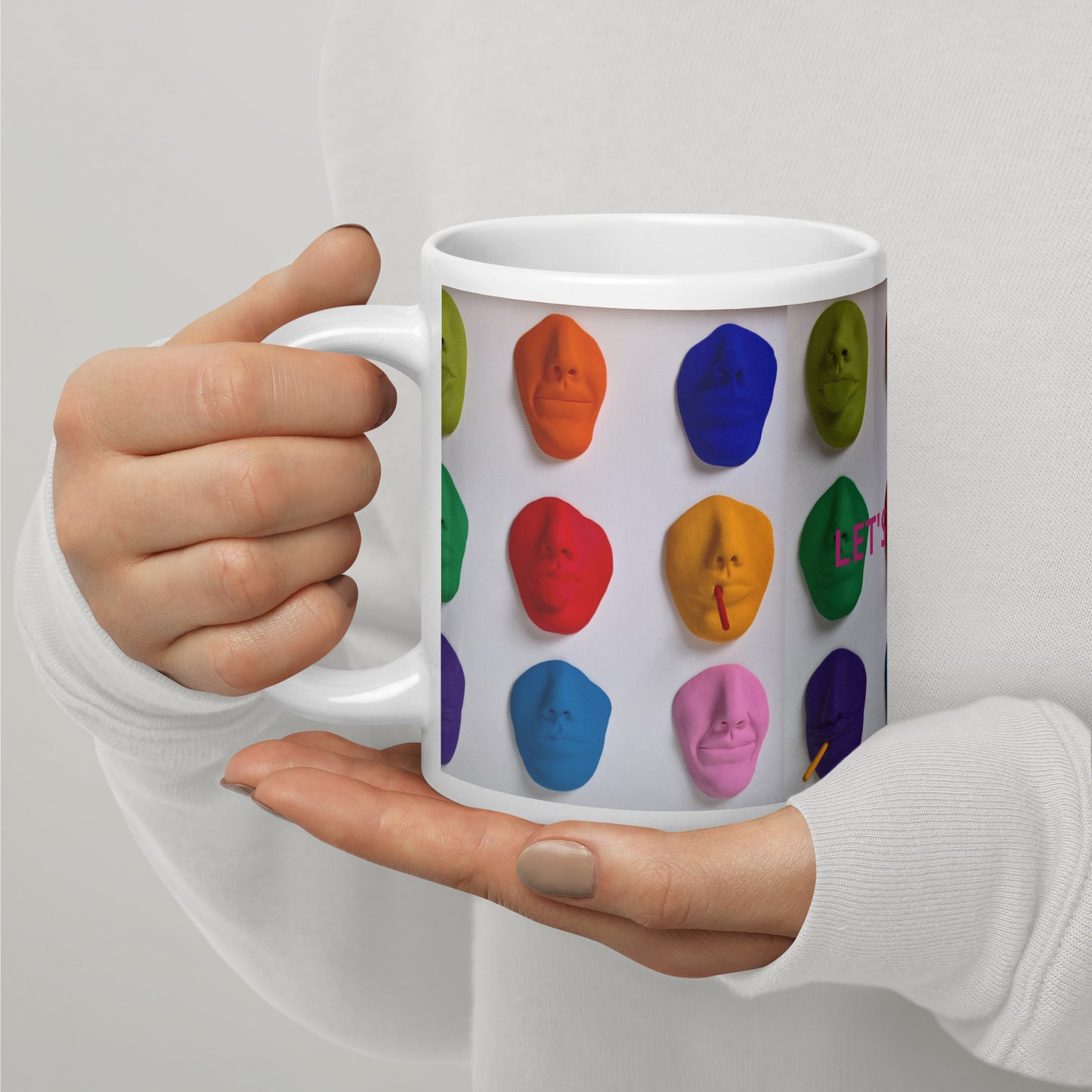 LET'S FACE IT! colori, tazza bianca lucida