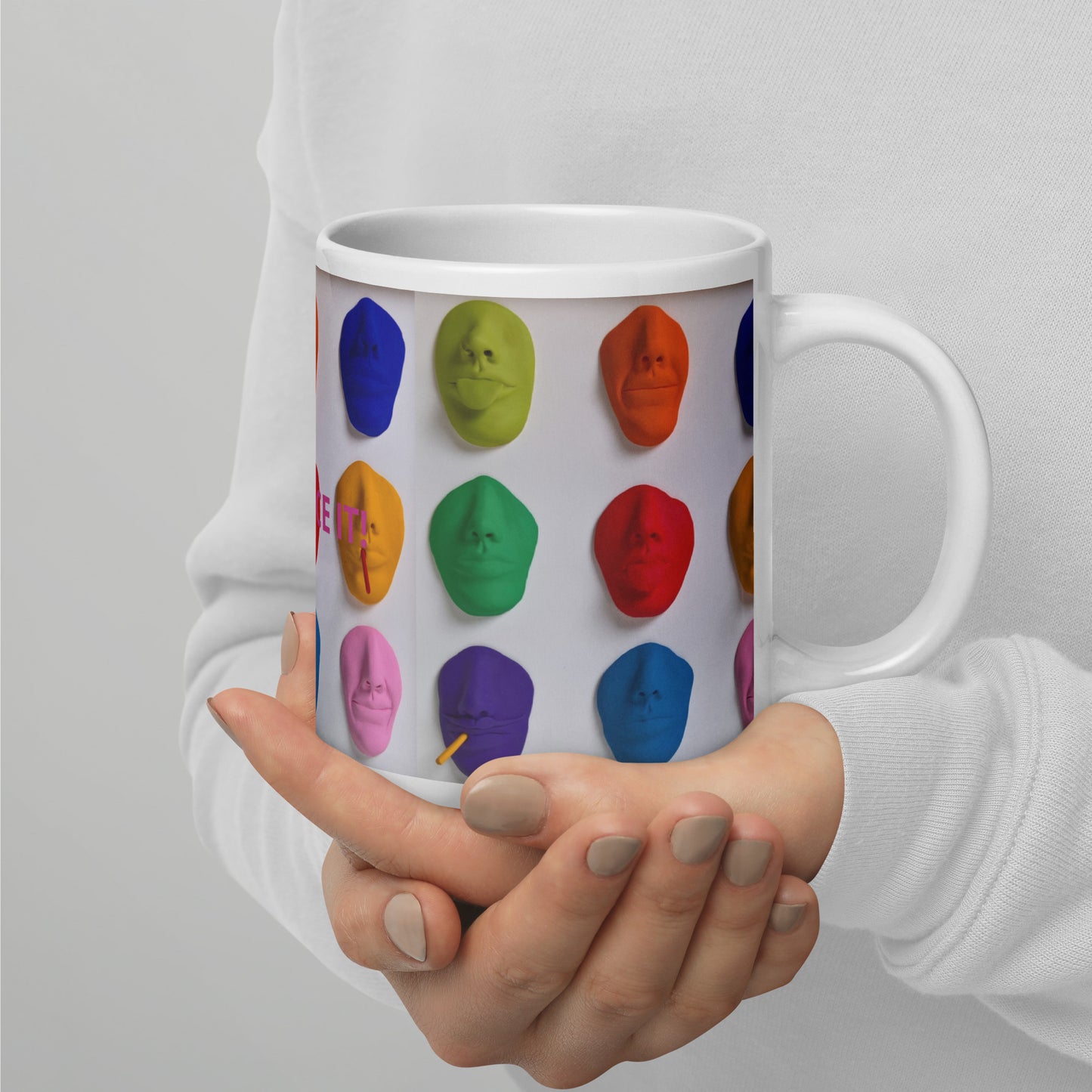 LET'S FACE IT! colori, tazza bianca lucida